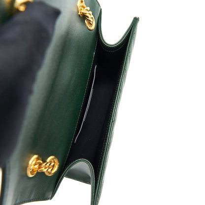 Saint Laurent Chevron Monogram Flap Bag Dark Green GHW
