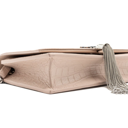 Saint Laurent Kate Wallet On Chain Croc Embossed Leather Light Pink SHW