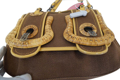 Fendi Raffia B Canvas Brown Shoulder Bag Mint Condition