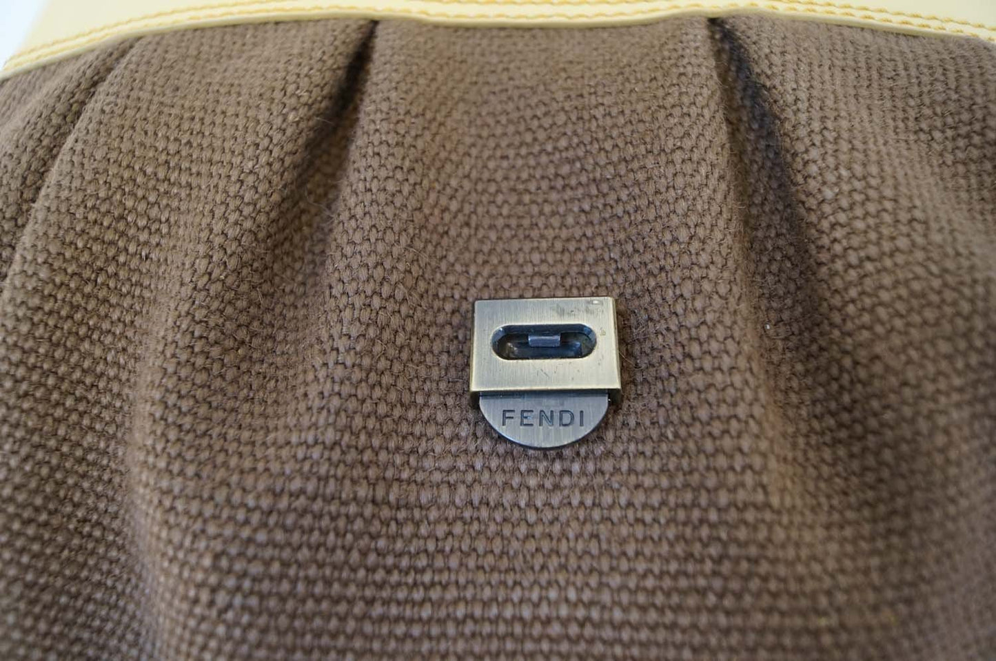 Fendi Raffia B Canvas Brown Shoulder Bag Mint Condition