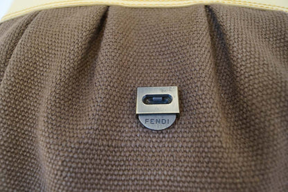 Fendi Raffia B Canvas Brown Shoulder Bag Mint Condition