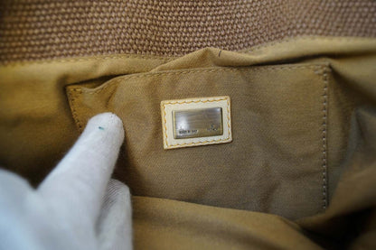 Fendi Raffia B Canvas Brown Shoulder Bag Mint Condition