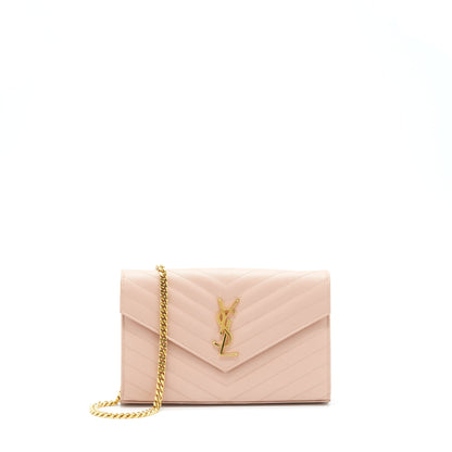 Saint Laurent/YSL Cassandre Matelasse Chain Wallet Grained Calfskin Pale Blush GHW