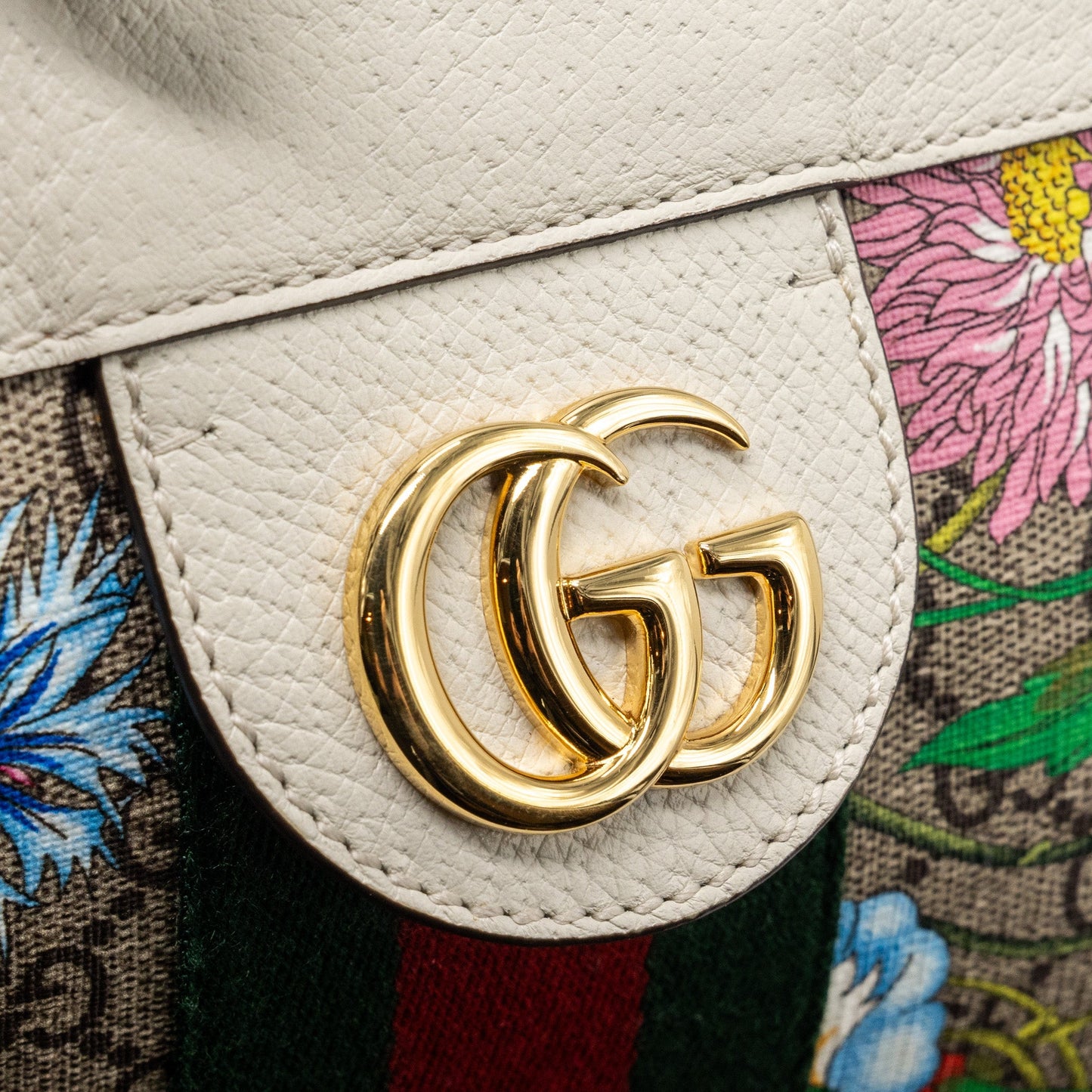GUCCI OPHIDIA GG LEATHER TRIMMED Flora PRINTED COATED CANVAS TOTE Mulitcolour