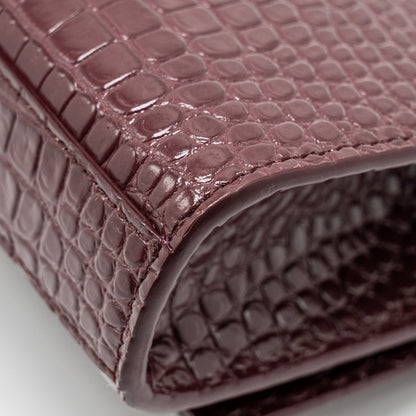 Saint Laurent/YSL Kate Bag Croc Embossed Calfskin Burgundy SHW
