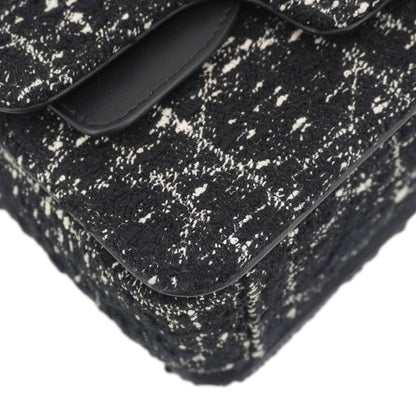CHRISTIAN DIOR Jolie Small Cannage Tweed Top Handle Shoulder Bag Black