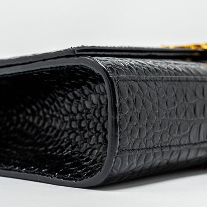 Saint Laurent/YSL Kate Tassel Bag Croc-Embossed Calfskin Black GHW