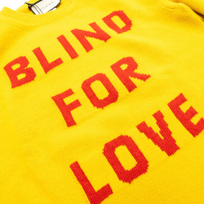 Gucci Size S Blind for Love and Wolf Sweater Wool Yellow/Multicolour