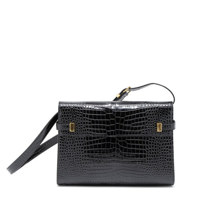 Saint Laurent Manhattan Shoulder Bag Crocodile-Embossed Black GHW