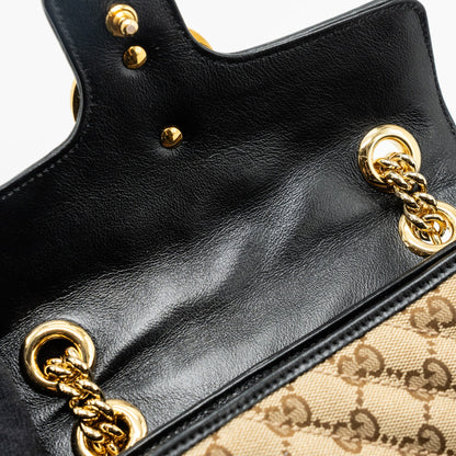 Gucci mini GG marmont bag GG canvas / leather beige/ black
