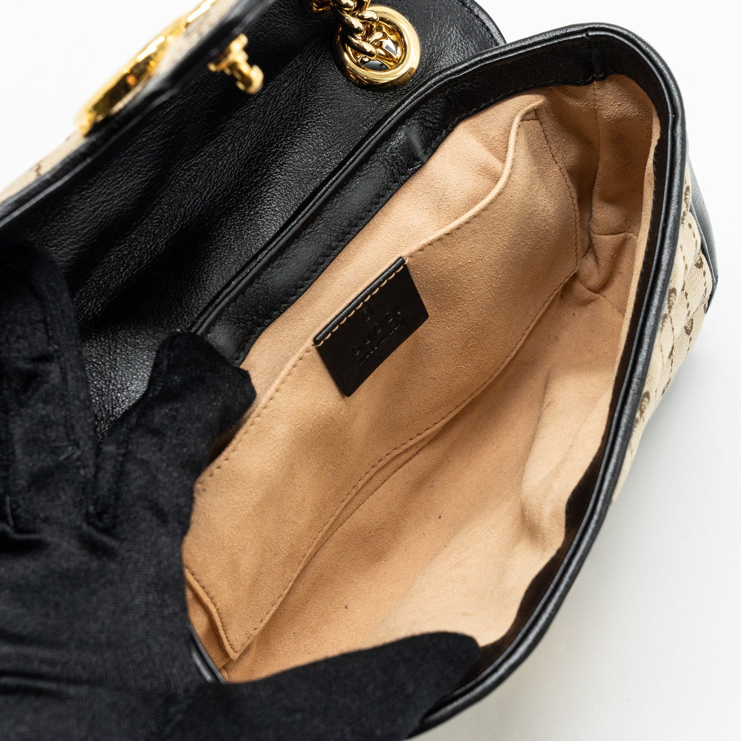 Gucci mini GG marmont bag GG canvas / leather beige/ black
