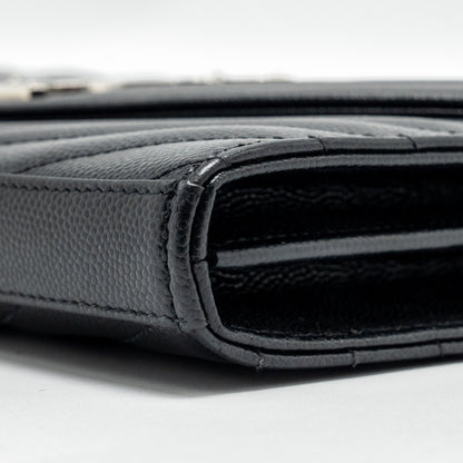 SAINT LAURENT ENVELOP CHAIN BAG GRAINED CALFSKIN BLACK SHW