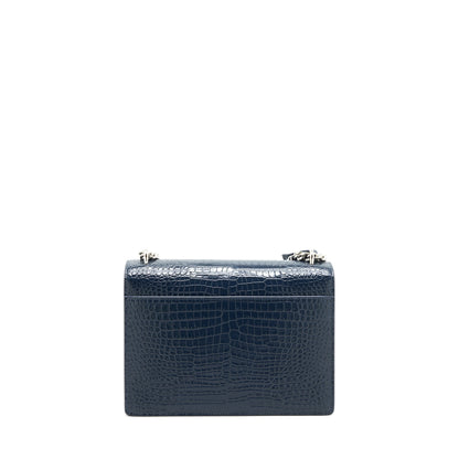 Saint Laurent Medium Sunset Bag croc Embossed calfskin dark blue SHW