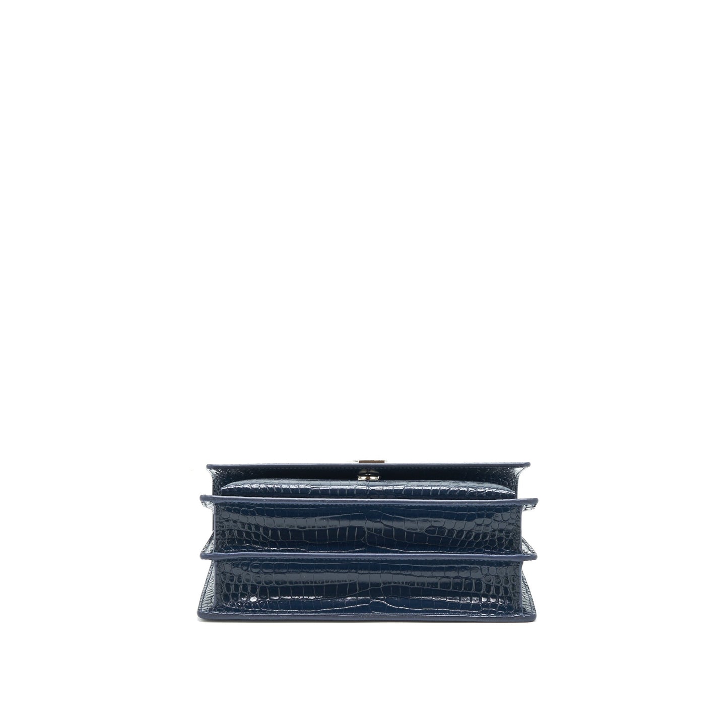 Saint Laurent Medium Sunset Bag croc Embossed calfskin dark blue SHW