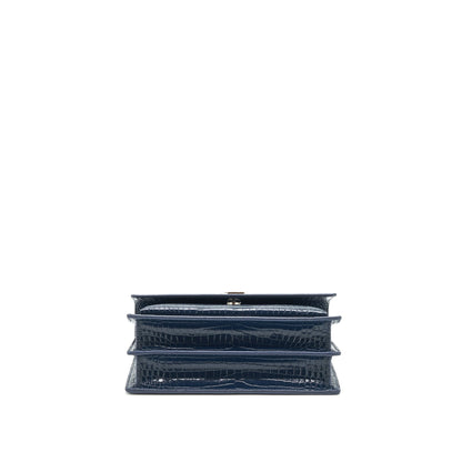 Saint Laurent Medium Sunset Bag croc Embossed calfskin dark blue SHW