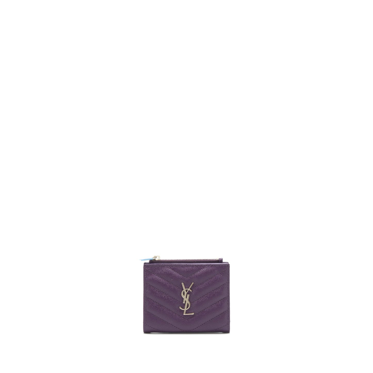 Saint Laurent Quilted Monogram Bi-fold Wallet Dark Purple SHW