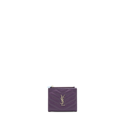 Saint Laurent Quilted Monogram Bi-fold Wallet Dark Purple SHW