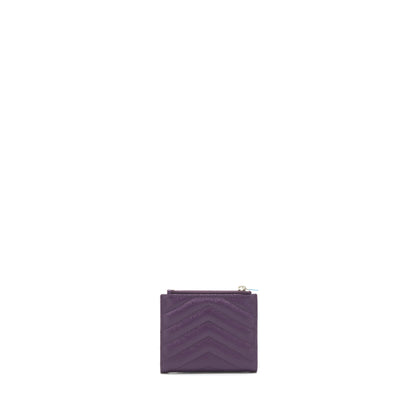 Saint Laurent Quilted Monogram Bi-fold Wallet Dark Purple SHW
