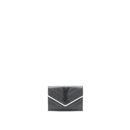 Saint Laurent Small Flap Wallet Grained Calfskin Grey/White SHW