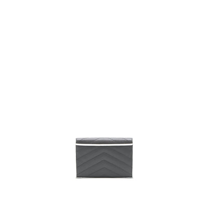 Saint Laurent Small Flap Wallet Grained Calfskin Grey/White SHW