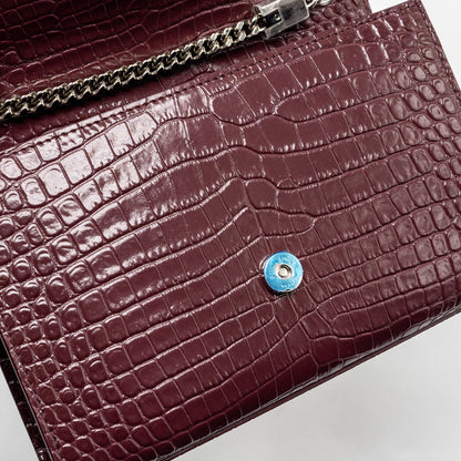 Saint Laurent/YSL Kate Bag Croc Embossed Calfskin Burgundy SHW
