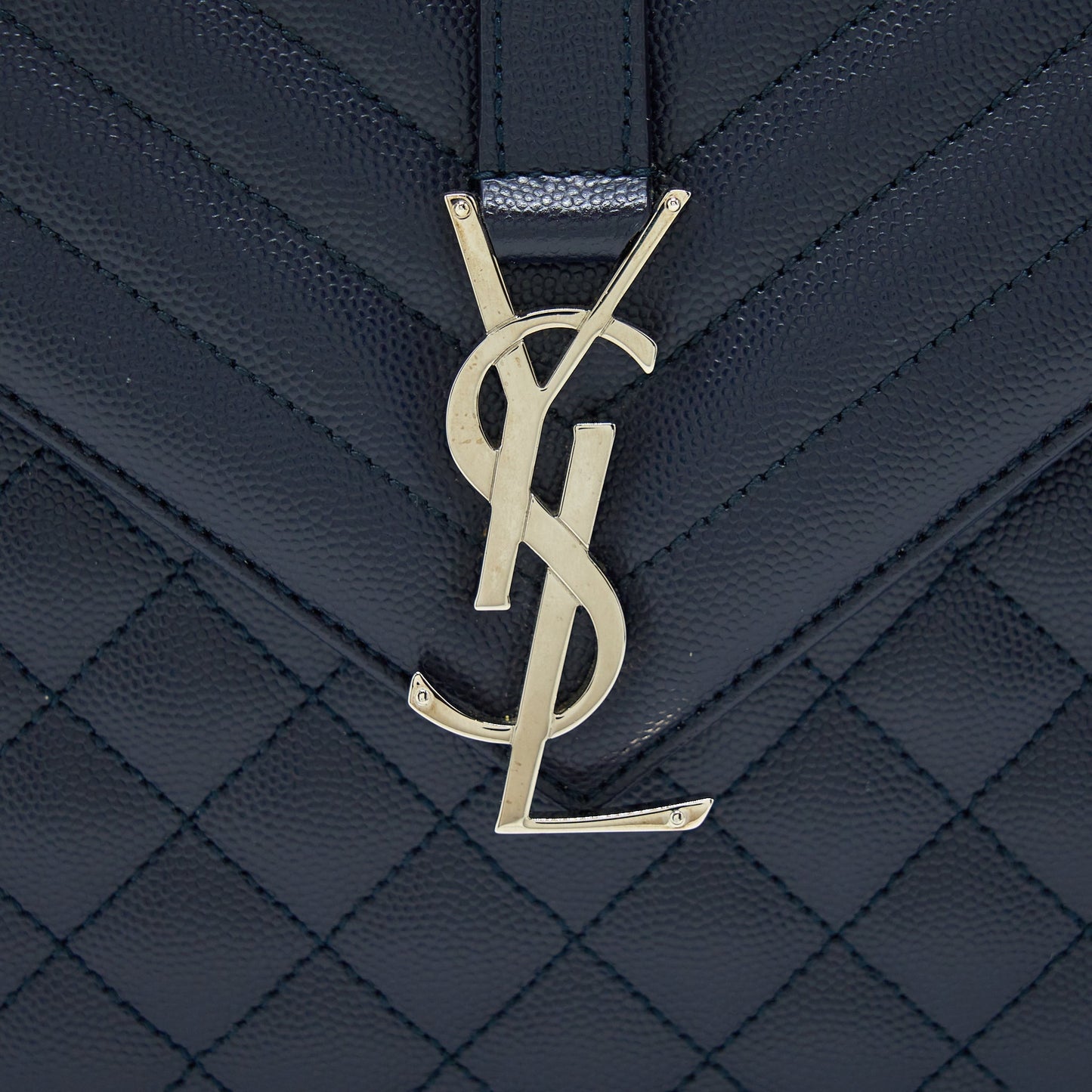 Saint Laurent Envelop Shoulder Bag Calfskin Navy SHW