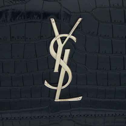 Saint Laurent Medium Sunset Bag croc Embossed calfskin dark blue SHW