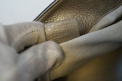 GUCCI Gold Pebbled Leather Soho Chain Tote Bag