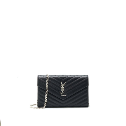 Saint Laurent Envelope Chain Wallet Black with SHW
