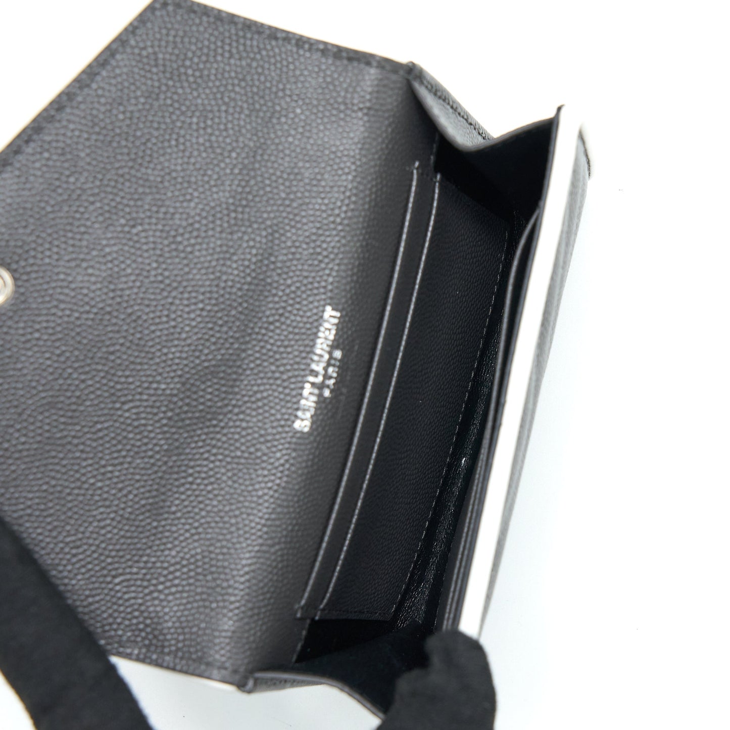 Saint Laurent Small Flap Wallet Grained Calfskin Grey/White SHW