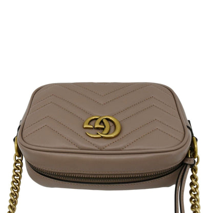 GUCCI GG Marmont Mini Matelasse Leather Crossbody Bag Dusty Pink 448065