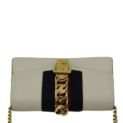 GUCCI Sylvie Super Mini Leather Crossbody Bag White 494646