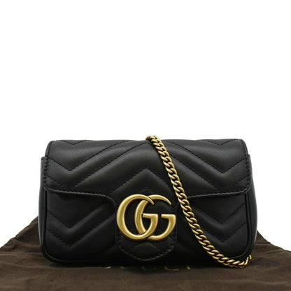GUCCI GG Marmont Super Mini Matelasse Leather Crossbody Bag Black 476433