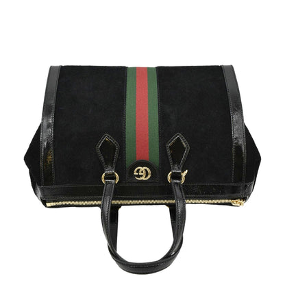 GUCCI Ophidia  Medium Web Suede Tote Bag Black 524537