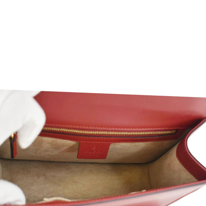 GUCCI Sylvie Small Web Leather Shoulder Bag Red