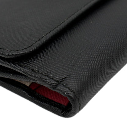 PRADA Fold Over Saffiano Leather Wallet Black