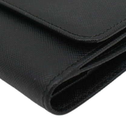 PRADA Fold Over Saffiano Leather Wallet Black