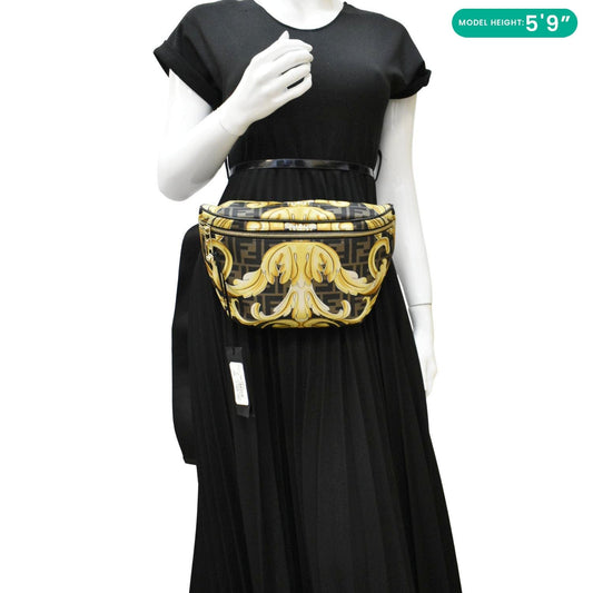 VERSACE X FENDI FF Baroque Nylon Belt Bag Gold