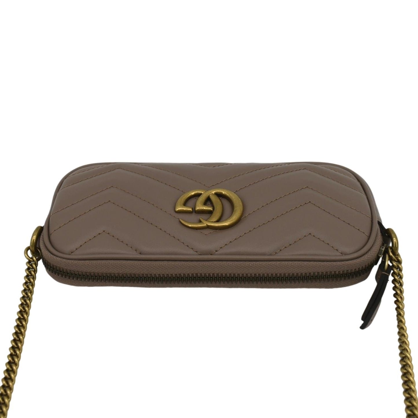 GUCCI Mini GG Marmont Chain Leather Crossbody Bag Dusty Pink 598596