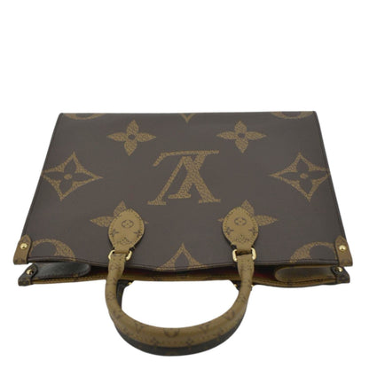 LOUIS VUITTON Onthego MM Giant Monogram Canvas Tote Shoulder Bag Brown