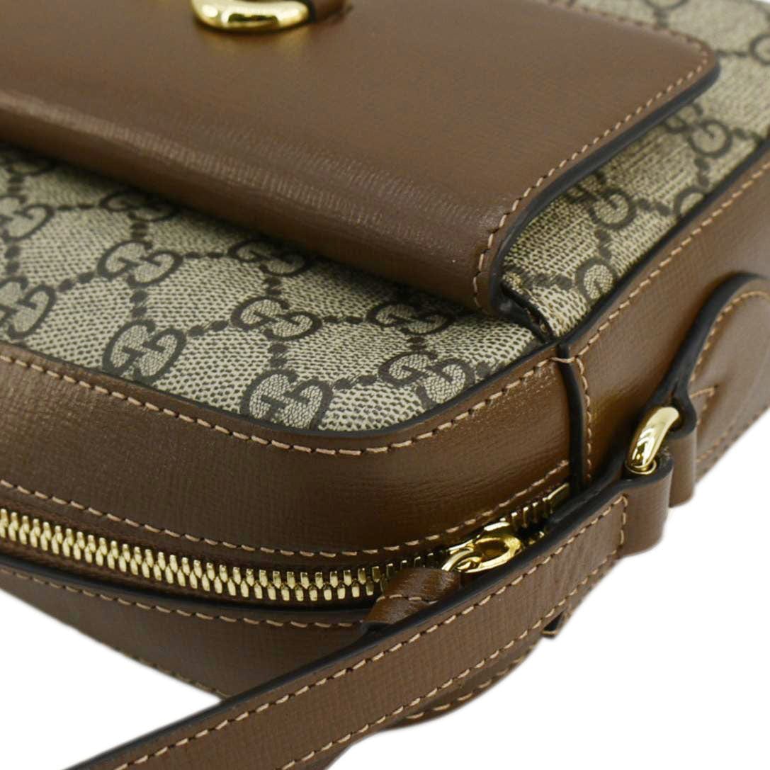 GUCCI Horsebit 1955 Small GG Supreme Canvas Shoulder Bag Beige 645454