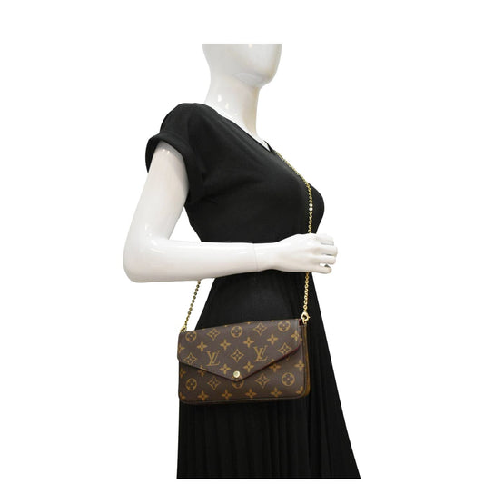LOUIS VUITTON Felicie Monogram Canvas Pochette Crossbody Bag Brown