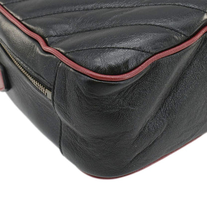 GUCCI GG Marmont Diagonal Leather Bamboo Top Handle Crossbody Bag Black 602270