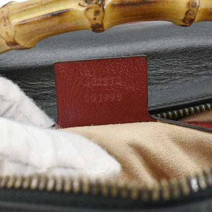 GUCCI GG Marmont Diagonal Leather Bamboo Top Handle Crossbody Bag Black 602270