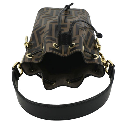 FENDI Mini Mon Tresor Leather Bucket Crossbody Bag Brown