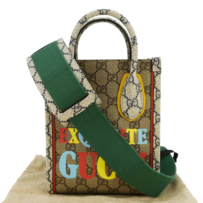 GUCCI Exquisite Mini GG Supreme Canvas Vertical Tote Shoulder Bag Beige