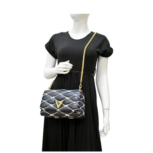 LOUIS VUITTON GO-14 MM Malletage Leather Shoulder Bag Navy Blue
