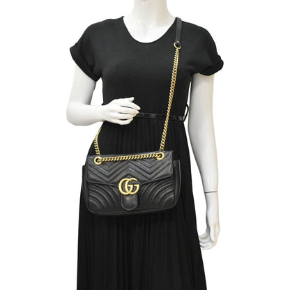 GUCCI GG Marmont Small Matelasse Leather Crossbody Bag Black 443497
