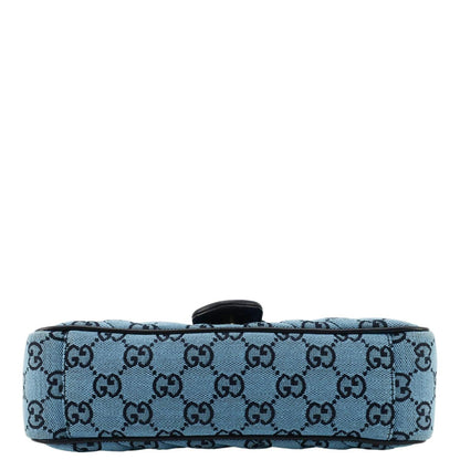 GUCCI GG Marmont Canvas Leather Crossbody Bag Blue 443497