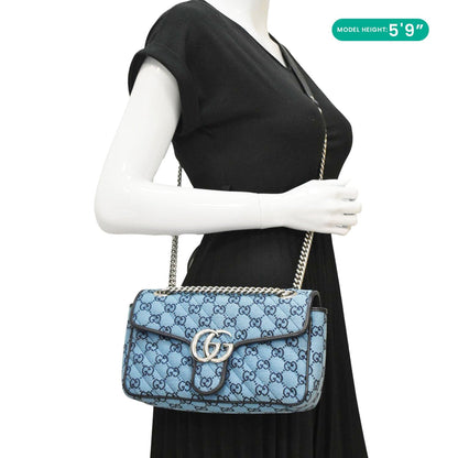 GUCCI GG Marmont Canvas Leather Crossbody Bag Blue 443497